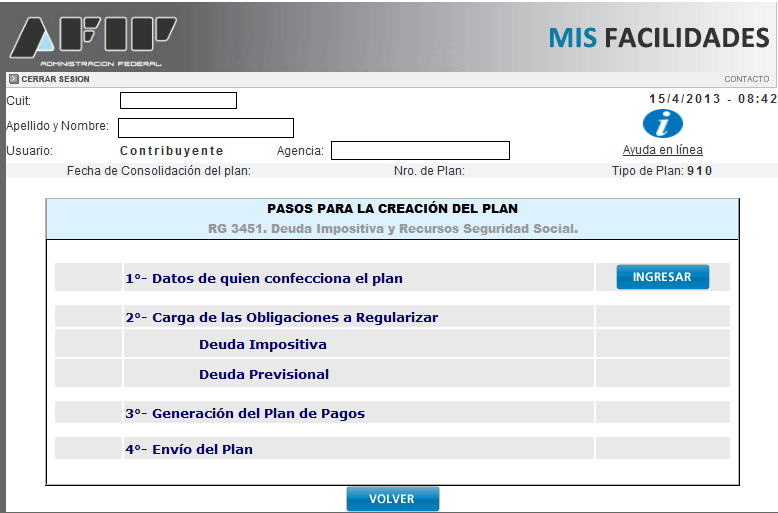 Pasos para la creación del plan - AFIP - RG 3451